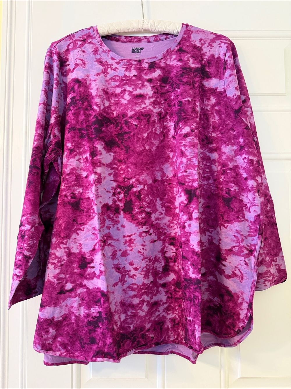 Lands' End Women's Magenta and Light Pink Tie-Dye Long Sleeve Tee